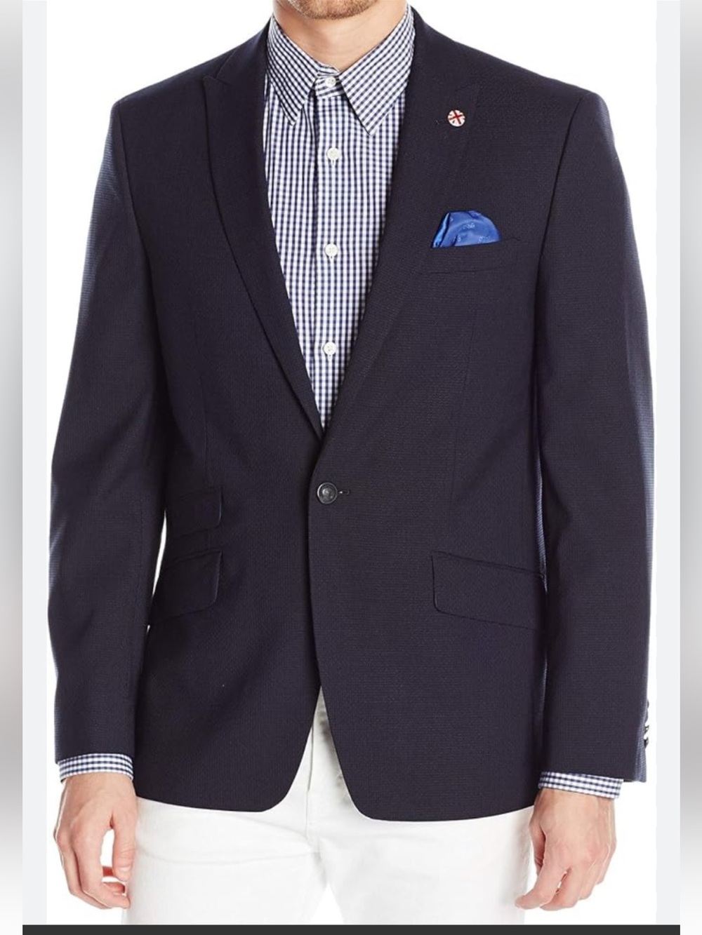 Ben Sherman Navy Sport Coat with Blue Pocket Square 42L